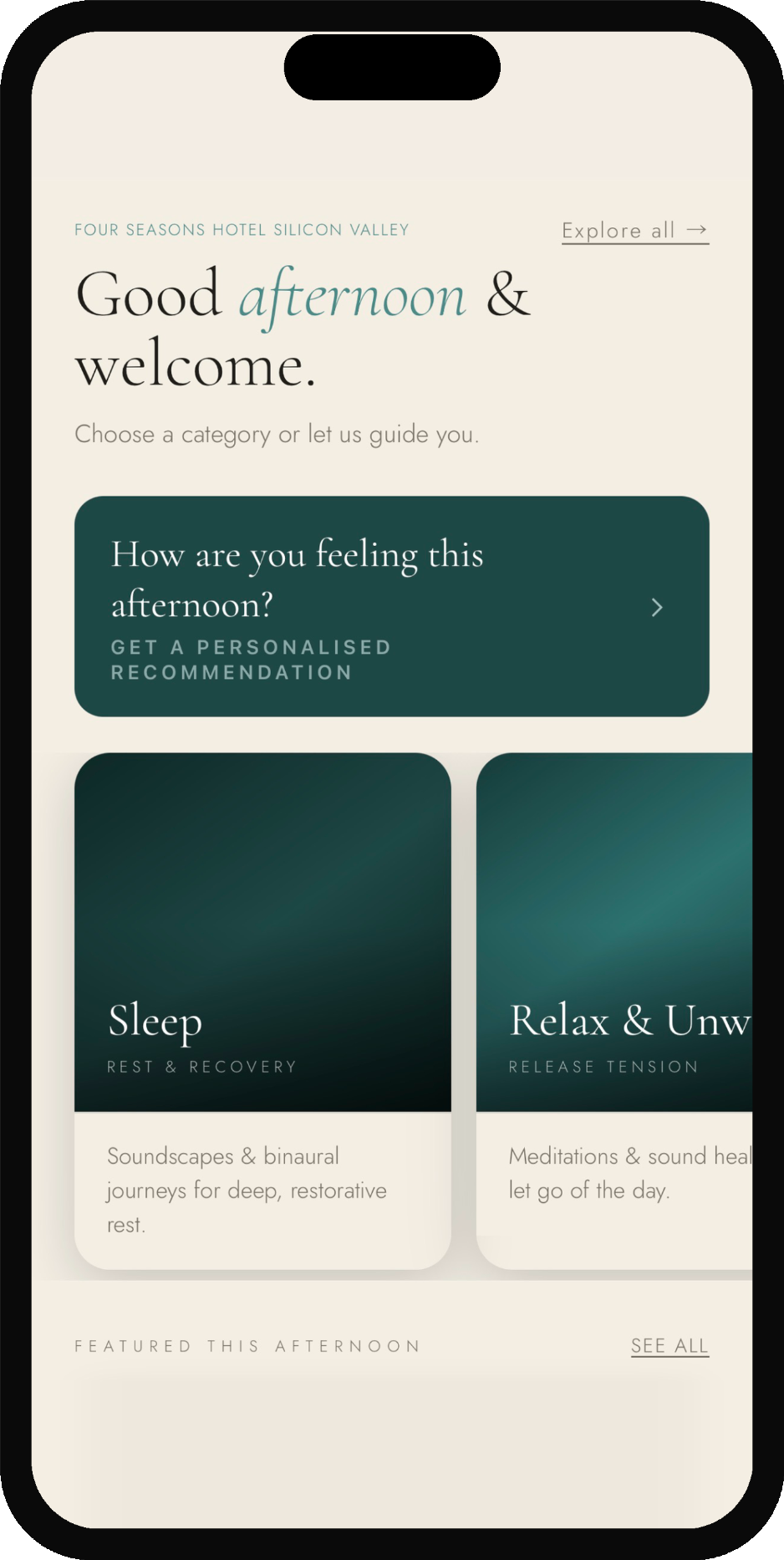 Curated home — Three Sages guest app